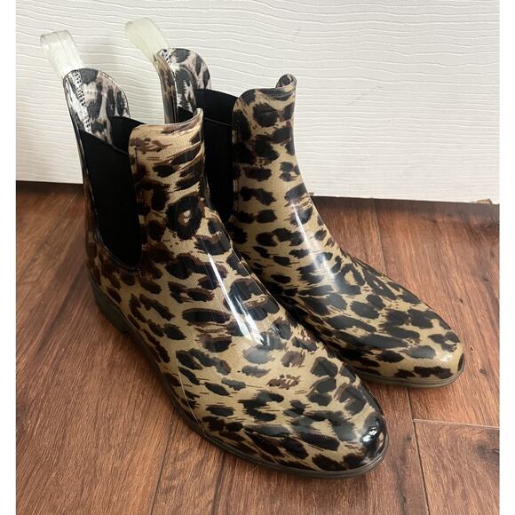 J.CREW Shoes - J. CREW Leopard Print Chelsea Ankle Rain Rubber Boots Booties